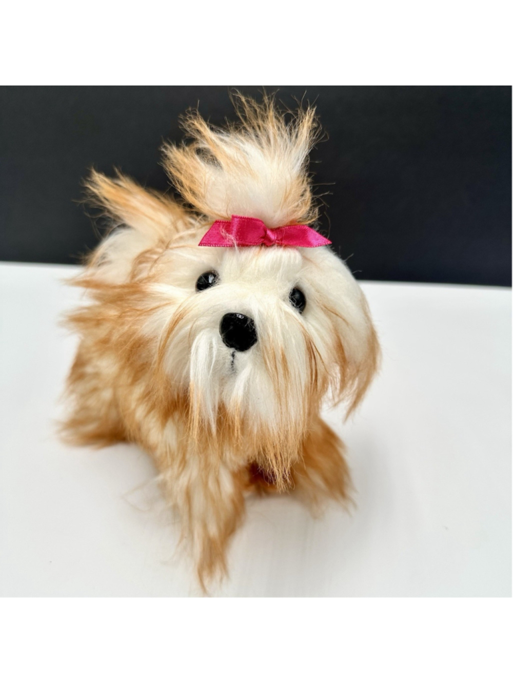 Battat Maltese Shih Tzu White/Brown Plush Dog Puppy Pink Bow 9" Stuffed Animal